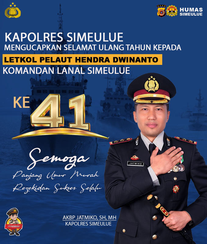Ucapan Selamat Polres Simeuleu kepada Letkol Pelaut Hendra Dwinanto