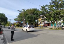 Satlantas Polres Simeulue Gelar Strong Point Pagi di Seputaran Kota Sinabang