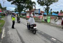 Satlantas Polres Simeulue Laksanakan Strong Point Pagi, Arus Lalu Lintas Kota Sinabang Terpantau Lancar